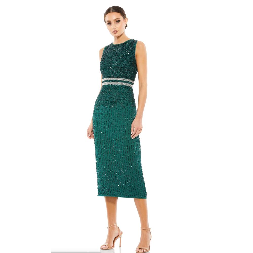 Mac Duggal 10509 Sleeveless High Neck Beaded Emerald Green Dress Size 2